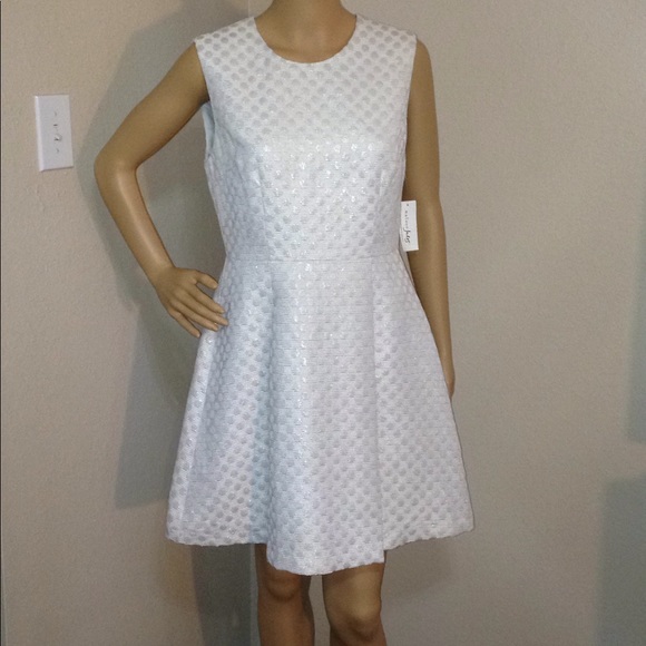 Maison Jules Cream Metallic Polka Dot Dress Med - Picture 2 of 7